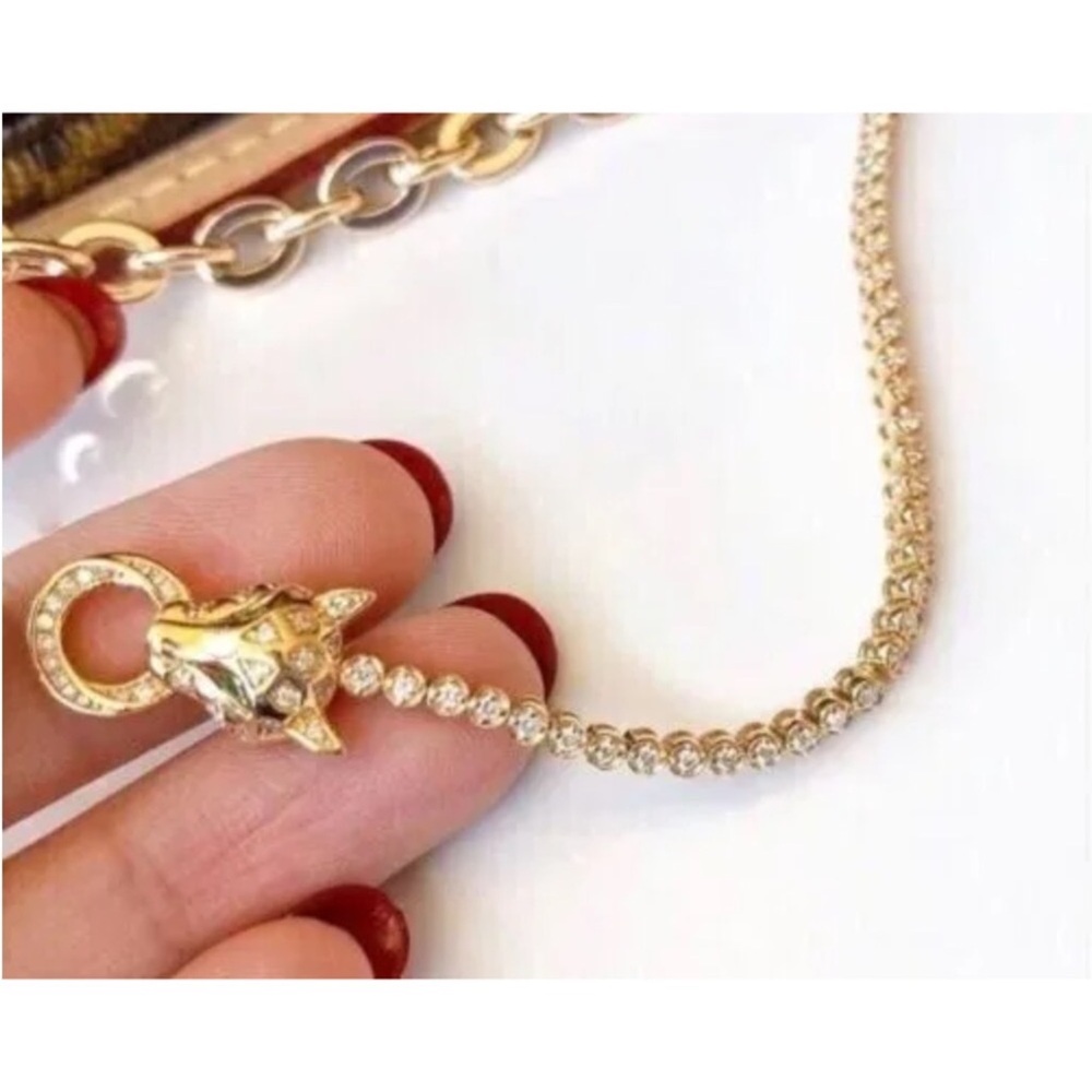 Unbelievably Gorgeous, PANTHER head 14 karat gold Overlay Platinum bracelet - Picture 4 of 9